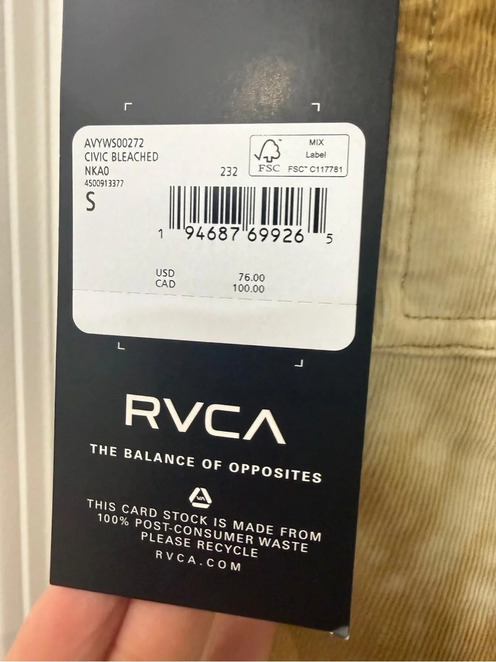 RVCA Bleached Corduroy Shorts in Tan and Cream